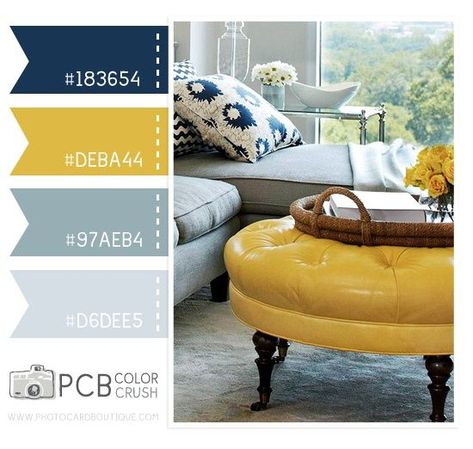 Color Crush 5.12.2013 Gray Blue Yellow Living Room, Grey Yellow Blue Living Room, Yellow Room Palette, Navy And Yellow Living Room, Blue Yellow Living Room, Blue And Yellow Living Room, Grey And Yellow Living Room, Room Palette, Yellow Living Room