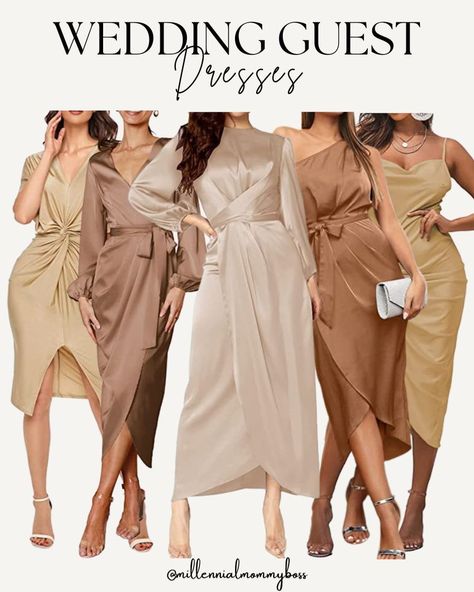 Beige Dress For Wedding Guest, Taupe Wedding Guest Dress, Tan Wedding Guest Outfit, Neutral Color Wedding Guest Attire, Neutral Wedding Outfit Guest, Nude Wedding Guest Outfit, Neutral Wedding Guest Attire, Brown Wedding Guest Outfit, Wedding Guest Dress Beige