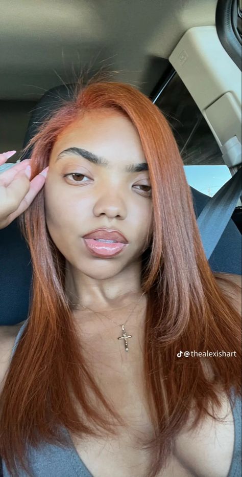 Orange Straight Hair Black Women, Auburn Hair Color On Black Women Short, Fall Hair Color Black Women Natural, Straight Ginger Hair Black Women, Copper Ginger Hair On Brown Skin, Ginger Hair On Light Skin, Ginger Hair Light Skin, Dyed Natural Hair Blonde, Ginger Sew In