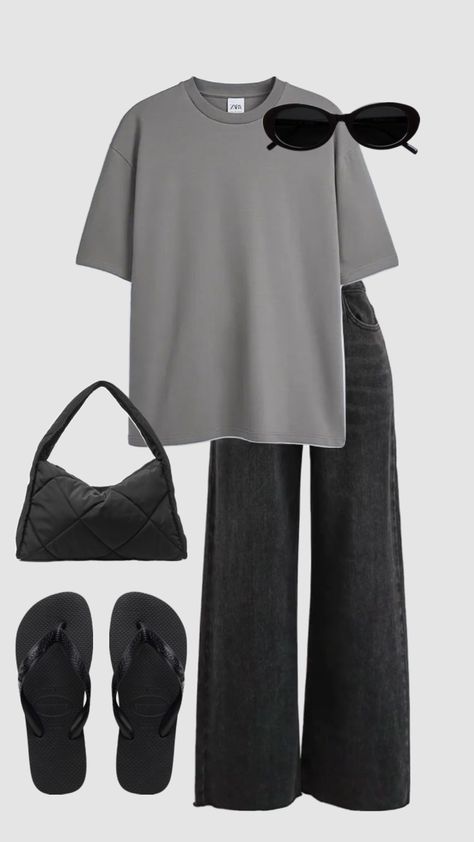 Summer cool 🖤 #cph #copenhagenstyle #outfitinspo #matildadjerf #filippzorz #aesthetic #flipflops #havaianas Gray Pants Outfit, Havaianas Outfit, Outfit Noir, Loewe Style, Shuffles Summer, Casual Work Outfits Women, Summer Cool, Mode Ootd, Casual Work Outfits