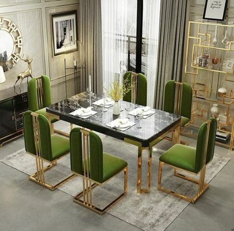 Marble Dining Table Set, Gold Dining Chairs, Metal Outdoor Furniture, High Back Dining Chairs, Dinning Room Design, House Furniture Design, Dining Table Marble, Velvet Dining Chairs, Luxury Art