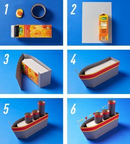 Boat Crafts, Transportation Crafts, Recycled Crafts Kids, Cardboard Box Crafts, Toddler Arts And Crafts, Paper Boat, בר מצווה, Diy Crafts For Kids Easy, Toddler Art