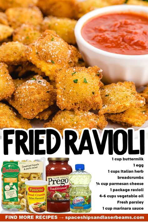 Fried Ravioli Dipping Sauce, Fried Raviolis Easy, Fried Ravioli With Crawfish Cream Sauce, Deep Fried Ravioli Frozen, Fried Ravioli Appetizer, Ravioli Appetizer, Fried Ravioli Recipe, Fried Cheese Sticks, Ravioli Recipes