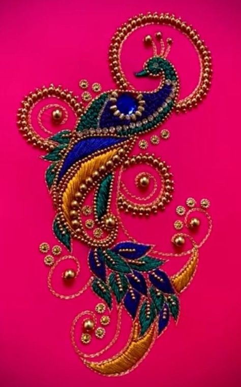 All Beads Work In Aari, Are You Work Blouse Designs, Aari Work Patches, Chain Stitch Aari Design Pattern, All Beads Aari Work Design, Aari Work Mirror Designs, Patch Embroidery Designs, Aari Bead Work Designs, Aari Work Patch Design