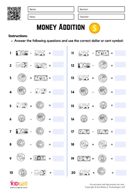 Sa Money, Addition And Subtraction Practice, Subtraction Practice, Money Worksheets, Addition And Subtraction Worksheets, Subtraction Worksheets, Free Worksheets, Simple Addition, Adding And Subtracting