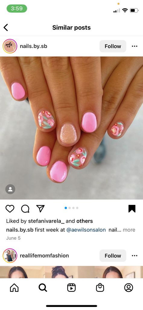 Vacation Nails Floral, Glitter Floral Nails, Tropical Vacation Nails Simple Pink, Lilly Pulitzer Inspired Nails, Light Pink Tropical Nails, Lilly Pulitzer Nails, Pepper Nails, Summer Nails 2024 For Kids, Short Nail Manicure