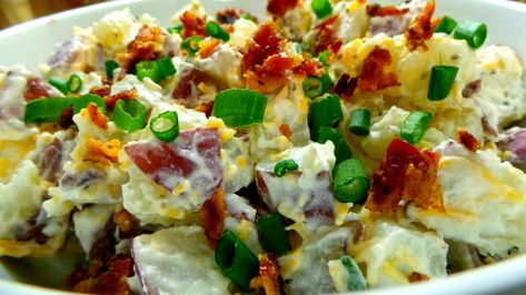 Bacon Ranch Potato Salad, Loaded Potato Salad, Ranch Potato Salad, Loaded Baked Potato Salad, Fancy Salads, Baked Potato Salad, Bacon Potato Salad, Loaded Baked Potato, Loaded Potato