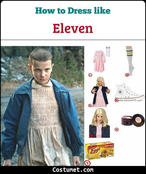 Stranger Things Party Costumes, Diy Eleven Costume Stranger Things, Stranger Things Eleven Costume Ideas, Stranger Things Family Halloween Costume, Eleven Stranger Things Halloween Costume, Easy Stranger Things Costume, 11 Costume Stranger Things, Eleven Stranger Things Costume Diy, Eleven Costume Ideas