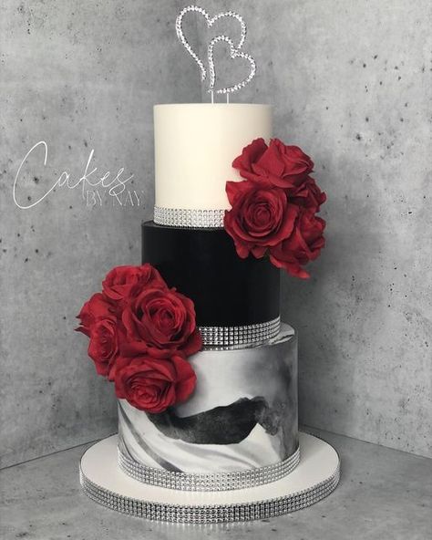 #CakesByNay ✨ on Instagram: "Beautiful wedding cake . . . #WeddingCake #MarbleCake #BlackMarbleCake #RoseCake #FloralCake #RedRoses #3tiercake EngagementCake #AnniversaryCake #PhillyCakes #PhillyWeddingCakes #CakesByNay" Red Black And White Cake, Alabama Cakes, Red Rose Wedding Cake, Black And White Wedding Cake, Beautiful Wedding Cake, 70th Birthday Cake, Birthday Cake For Him, Black Wedding Cakes, Red Cake