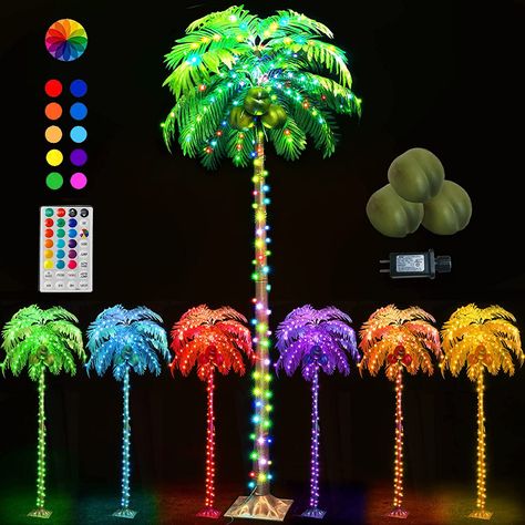 Multi Color Artificial Palm Tree Lights With Remote, Light Up Tropical Palm Trees for Indoor, Outdoor, Hawaiian, Jungle, Luau Party, Tiki Bar, Pool, Beach, Patio Decor Palm Tree Lights, Fake Palm Tree, Palm Tree Decorations, Light Up Tree, Beach Patio, Outside Patio, Tree Lights, Color Changing Lights, Outdoor Holiday Decor