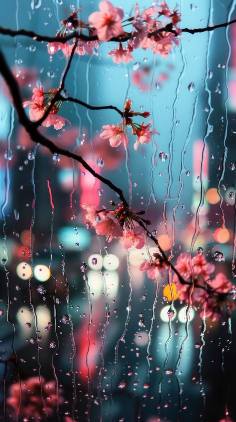 Rain scene sunflower plant petal | Premium Photo - rawpixel Raining On Flowers, Iphone Wallpaper Sakura, Rain Phone Wallpaper, Iphone Wallpaper Cherry, Cherry Blossom Iphone Wallpaper, Rainy Day Background, Rain Iphone Wallpaper, Wallpaper Spring Iphone, Flowers And Rain