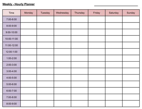 10 Best Printable Hourly Planner - printablee.com Weekly Hourly Planner Template, Weekly Hourly Planner Printable Free, Weekly Planner With Hours, Hourly Weekly Planner, Weekly Planner Hourly, Free Weekly Planner Templates, Avoid Procrastination, Weekly Planner Printable Templates, Weekly Planner Print