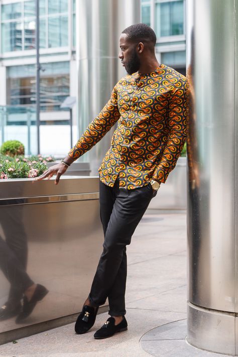 Men Kitenge Shirt Designs, Latest Ankara Styles For Men, Ankara Designs For Men, Chitenge Outfits, Latest Ankara Gown, African Print Shirt, Black Guy, Nigerian Men Fashion, African Wear Styles For Men