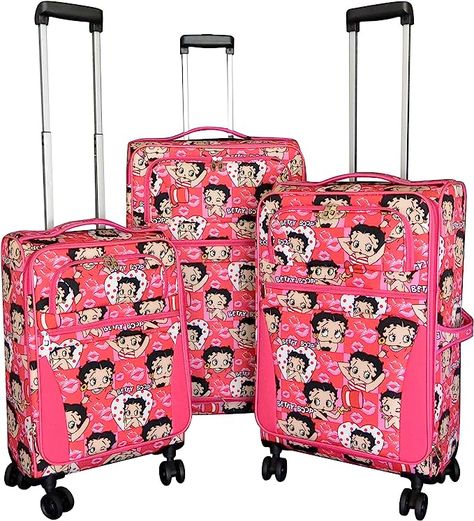 Pretty Luggage, Pink Luggage Sets, School Supplies Haul, Betty Boop Pink, Betty Boop Figurines, Betty Boop Purses, Travel Luggage Set, Pink Luggage, Betty Boop Quotes