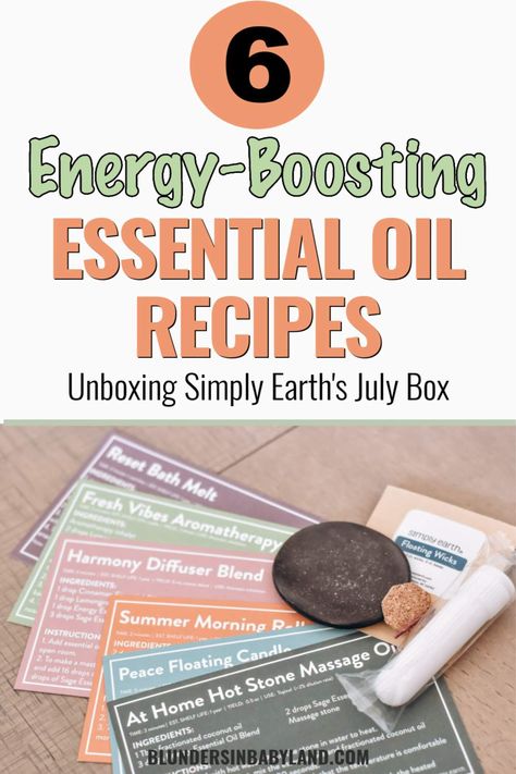 6 Energy Boosting Essential Oil Recipes - Unboxing Simply Earth's July Box Essential Oils Energy, Recipes For Energy, Oils For Energy, Magick Oil, Simply Earth, Cinnamon Essential Oil, Sage Essential Oil, Hot Stone Massage, Roll On Bottles