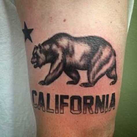 California Bear Tattoo, California Bear Tattoos, Mustang Tattoo, Cali Tattoo, Big Bear California, Bear Tattoo Designs, California Tattoo, Patriotic Tattoos, Bear Tattoos