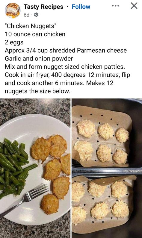 Healthy Chicken Nuggets, Single Serve Meals, Chicken Snacks, Chicken Patties, Diet Snacks, Bariatric Recipes, High Protein Low Carb, Air Fryer Chicken, Canned Chicken