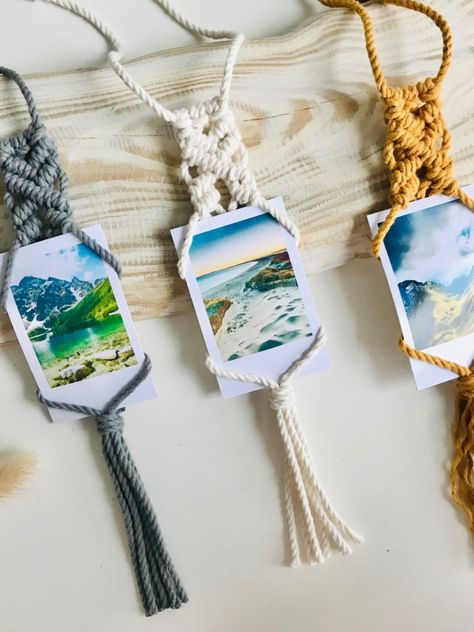 Polaroid Magnets, Art Display Kids, Instax Photos, Simple Macrame, Rainbow Photo, Rear View Mirror Charm, Cotton String, Boho Macrame, Photo Holders