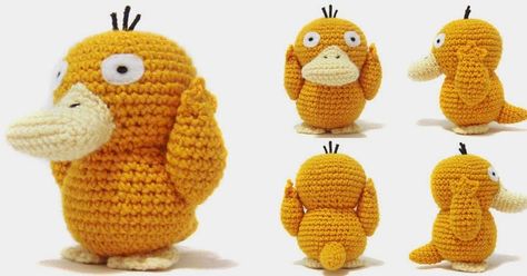 i crochet things: Pattern: Psyduck Amigurumi Crochet Psyduck Pattern Free, Psyduck Crochet Free Pattern, Crochet Psyduck, White Pokemon, Pokemon Crochet, Pokemon Crochet Pattern, Crochet Elephant Pattern, Crochet Pokemon, Pokemon Pattern