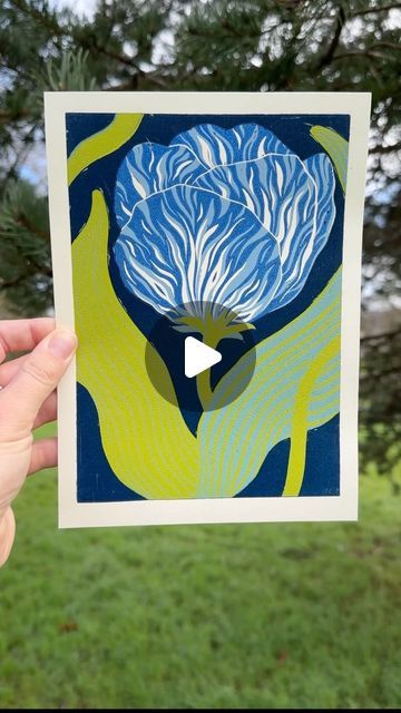 GraceGillespie on Instagram: "🐉🦋 Tulip in blue and green 🦋🐉 ~ I will never get bored of the Lino print process! There’s always a new colour variation to try and a new design to carve. Although, I think it’s the colour that really does it for me. Infinite shades to mix and then put together in coherent or clashy or complimentary fashion.. depending on my mood that day 😚 or sometimes, just whatever ink is left over from my last project! Sometimes just trying not to waste things can lead to some of the most interesting and unexpected combos 🤷🏻‍♀️ ~ This little blue stripey fella is now listed on Etsy, next to his yellow and red sister 👯‍♂️" Lino Cut, My Mood, Left Over, Lino Print, That Day, Linoleum, Linocut, My Last, Blue And Green