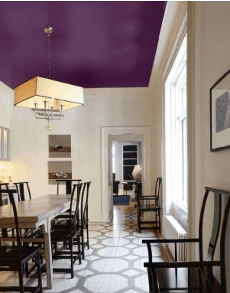 Accent ceilings Purple Ceiling, Painting Ceiling, Ceiling Paint Colors, Colored Ceiling, Design Del Prodotto, The Dining Room, Painted Ceiling, Decor Tips, Remodeling Projects