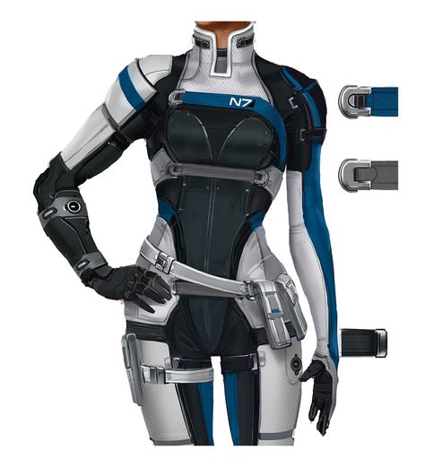 Cora's Armor Concept from Mass Effect: Andromeda Mass Effect Armor Concept Art, Space Armor Female, Mass Effect Outfits, Mass Effect Andromeda Armor, Scifi Outfit Concept Art, Spacesuit Concept Art, Mass Effect Armor, Andromeda Art, Scifi Costume