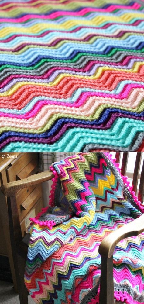 Zig-Zag Crochet Blankets Free Crochet Patterns - Free Crochet Patterns Crochet Zig Zag Blanket, Zig Zag Crochet Blanket, Zig Zag Crochet Pattern, Uncinetto Zig Zag, Crochet Zig Zag, Zig Zag Crochet, Confection Au Crochet, Manta Crochet, Hand Crochet Baby Blanket