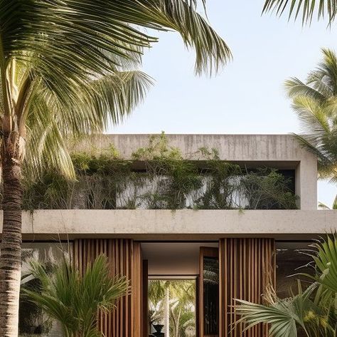 Contemporary Tropical Architecture, Modern Tropical House Exterior, Tropical Brutalism, Caribbean Architecture, Dark Brown Interior, Bali Architecture, Villa In Bali, Dream Villa, Bali House