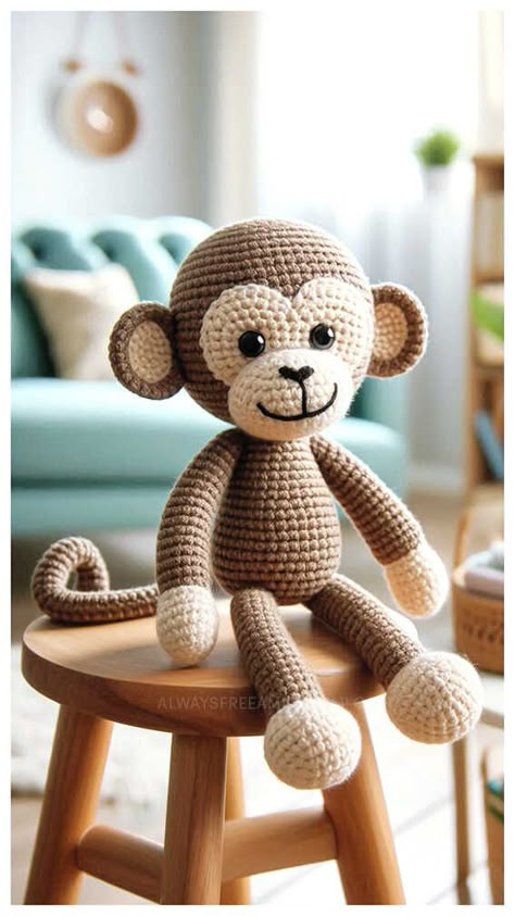 Crochet Stuffed Monkey Free Patterns, Monkey Doll Pattern, Free Crochet Gorilla Patterns, Crochet Amigurumi Monkey, Animal Free Crochet Pattern, Crochet Sock Monkey Pattern Free, Free Monkey Crochet Pattern, Amigurumi Monkey Free Pattern, Crocheted Animals Free Patterns