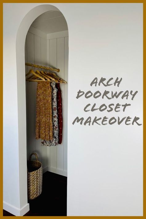 This is my favorite transformation in my house to date!! Who else has this basic closet in their house just waiting to be transformed!? #closetorganization #closetmakeover #closet #beforeandafter #closettransformation #diy #ikeahack #doityourself #buildsbykristen Archways In Homes, Arched Interior Doors, Built In Closet, Arched Doorway, Closet Transformation, Basic Closet, Modern Apartment Living Room, Arch Doorway, Ice House