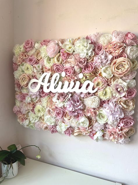 shop now! Nursery Flower Wall, Gift For Baby Girl, Babe Cave, Flower Panels, Name Plaque, Flower Nursery, Name Plaques, Rose Gold Pink, Kids Room Decor