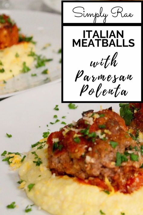 Meatballs Over Polenta, Ricotta Polenta With Drunken Meatballs, Polenta With Meatballs, Meatballs And Grits, Meatball And Polenta Casserole, Polenta Meatballs, Meatball And Polenta, Meatballs And Polenta, Meatballs With Polenta