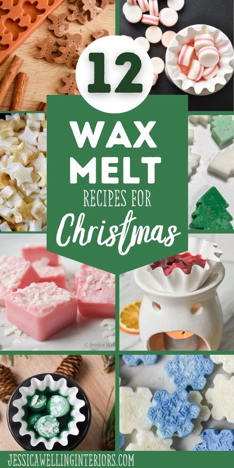 12 Wax Melt Recipes for Christmas: collage of Christmas wax melts Christmas Candy Melt Ideas, Diy Soy Wax Melts With Essential Oils, Christmas Candle Recipes, Essential Oil Wax Melts Diy, Diy Candle Fragrance Recipes, Soy Wax Melts Recipes, Wax Melt Scent Recipes, Homemade Wax Melts Recipes, Holiday Wax Melts