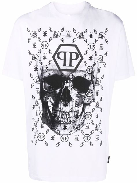 Skull Logo, Monogram Prints, Philipp Plein, Skull Print, Leather Patches, Logo Graphic, Logo Print, Black Cotton, Graphic Prints