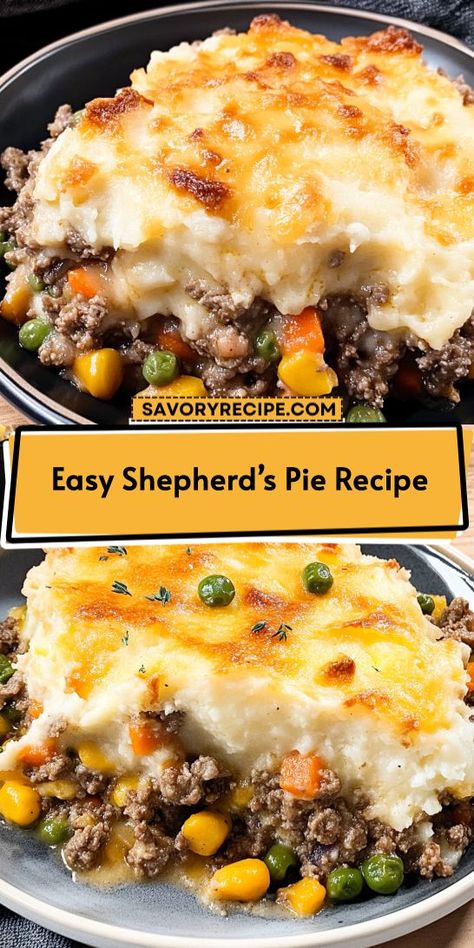 Craving a warm and satisfying meal? This Easy Shepherd’s Pie Recipe packs flavorful ground beef and creamy mashed potatoes into one delicious dish! It's a perfect choice for busy weeknights. Don’t forget to save this recipe for quick access when hunger strikes! Shepherds Pie Recipe No Tomato Paste, Sheperd Pie Recept, Lamb Shepherds Pie Recipe, Easy Shepherds Pie Recipe, Sheppards Pie Recipe, Shepards Pie Recipe, Shepherd Pie, Easy Shepherds Pie, Buttery Mashed Potatoes