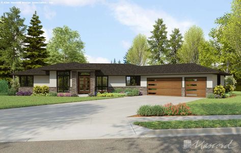 Modern Prairie House Plan 1270 The Whispering Meadows: 2544 Sqft, 4 Beds, 2.1 Baths Prairie Design, Modern Prairie, Prairie House, Prairie Home, Prairie Style Houses, Open Concept Layout, Modern Ranch, Contemporary Style Homes, 3 Car Garage