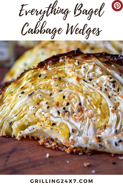 roasted cabbage wedges topped with everything bagel seasoning Roasted Cabbage Recipes, Cabbage Wedges, Roasted Cabbage Wedges, Easy Meals For One, Meatless Meal, Roasted Cabbage, Cabbage Recipe, Roasted Vegetable Recipes, Single Serving Recipes