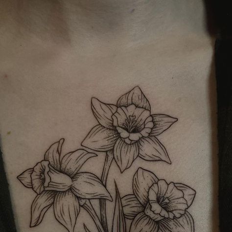 Woodcut Botanical Tattoo, Woodcut Tattoo, Daffodil Tattoo, Alesund, Botanical Tattoo, Botanical Art, Botany, Daffodils, Flower Tattoo