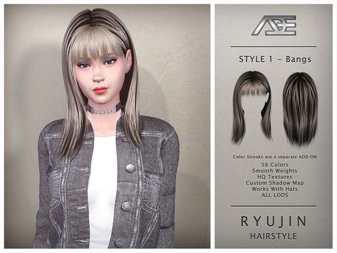 Skunk Hair Sims 4 Cc, Sims 4 Cc Bangs, Sims 4 Bangs Hair, Sims 4 Cc Hair Bangs, With Bangs Hairstyle, Mods Sims 4, Bangs Hairstyle, Cc Sims4, The Sims 4 Skin