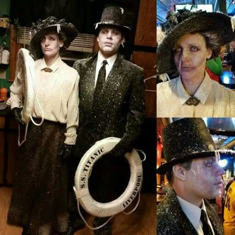 Titanic costume. Titanic victims couples Halloween costume contest winners. Frozen ice makeup. Titanic Survivor Costume, Winner Halloween Costumes, Frozen Titanic Costume, Titanic Ghost Costume, Villain Couples Costumes, Titanic Halloween Costume, Titanic Victims, Halloween Costume Contest Winners, Titanic Party