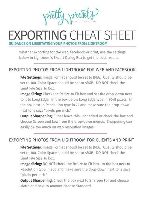 Exporting cheat sheet Pretty Presets, Foto Newborn, Photo Hacks, Photography Cheat Sheets, Camera Aesthetic, Gain Confidence, Photography Help, Presets For Lightroom, Photo Editing Lightroom