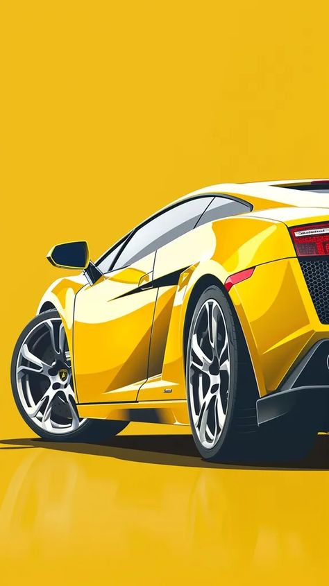 The image is of a yellow Lamborghini Gallardo, a luxury sports car. The car is viewed from the rear at a low angle, and the background is a solid yellow color ->> more details in ai-img-gen.com Yellow Lamborghini, Rich Cars, Car Hd, Low Angle, Yellow Car, Lamborghini Gallardo, Drawings Simple, Yellow Background, Hd Images