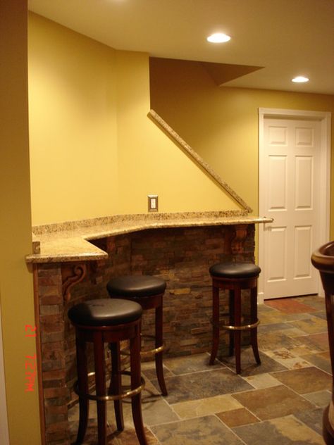 Finished Basement - traditional - basement - detroit - by Majestic Home Solutions LLC Drink Ledge, Tiled Bar, Small Basement Bar, Cool Basement Ideas, Basement Apartment Decor, Small Basement Apartments, Basement Bar Design, Basement Bar Designs, Finished Basement Ideas