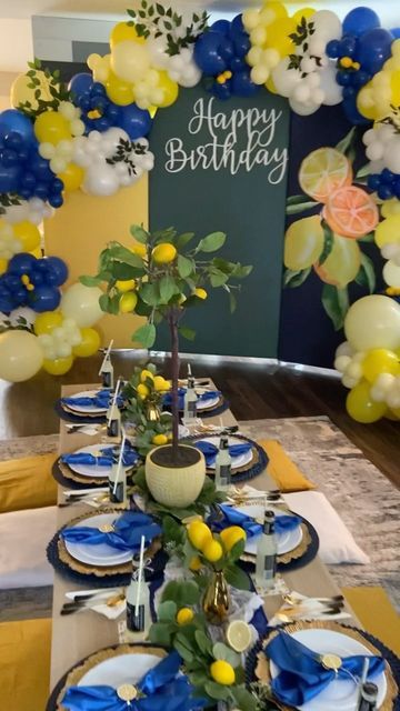 Justyna Dzik on Instagram: "🍋🍋🍋" Yellow Birthday Decorations, Blue And Yellow Birthday, Aesthetic Party, Summer Party Themes, Yellow Birthday, Birthday Event, Yellow Decor, Summer Theme, Italian Summer