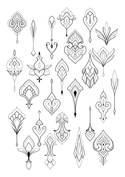 Jewelry Motifs, Arte Doodle, Ornament Drawing, Muster Tattoos, Mandala Tattoo Design, Botanical Jewelry, 자수 디자인, Flash Art, Mandala Tattoo