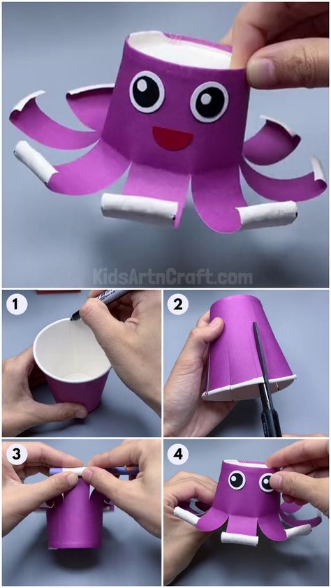 Octopus Art And Craft, Paper Cup Activities For Kids, Octopus Craft Preschool, Octopus Crafts For Kids, Paper Cup Crafts For Kids, Haiwan Liar, Vikram Thakor, Frog Crafts Preschool, Sea Creatures Crafts