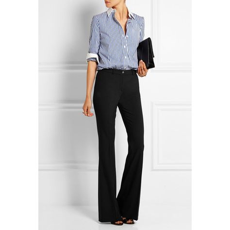 Michael Kors Stretch-wool crepe flared pants (52.735 RUB) via Polyvore featuring pants, black trousers, flare trousers, crepe pants, black flare pants и flared pants Black Flared Trousers Outfit, Flare Pants Outfit Classy, Flared Trousers Outfit, Black Pants Work, Black Flared Trousers, Black Flare Pants, Crepe Pants, Trouser Outfit, Corporate Attire