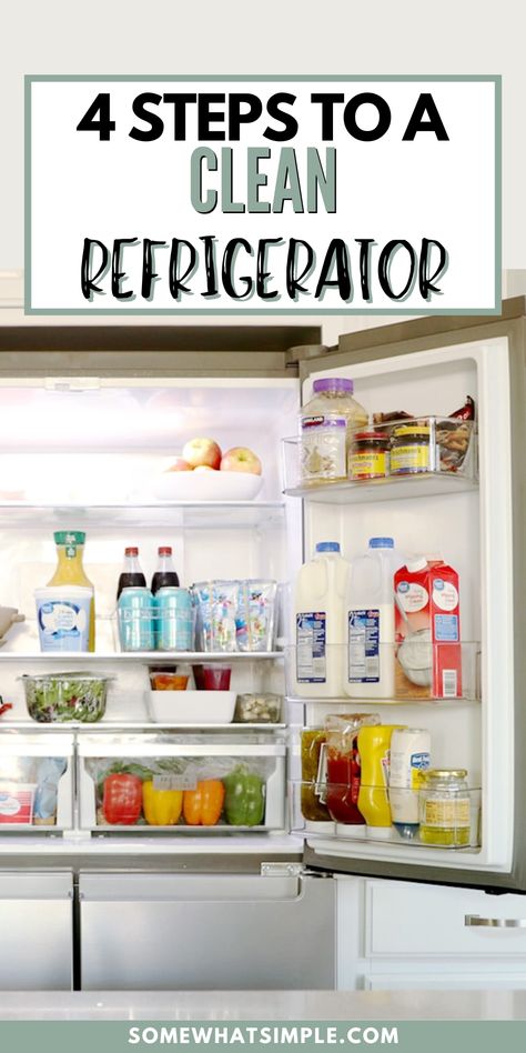 Having a clean refrigerator is important for the health of everyone in the home. Here is a quick, four-step guide to help you keep your refrigerator safe, clean, and healthy. So today I will share 4 Steps to a Clean Refrigerator. The fridge is one of the most-frequented spots in the house, but it is also one of the most neglected! Spills and residue can build up on the shelves and inside the drawers, and perishable food can be pushed in the back, forgotten about, and really start to stink! Cleaning Refrigerator, Spring Cleaning Schedules, Old Refrigerator, Clean Refrigerator, Clean Fridge, All Purpose Cleaner, Small Pantry, Stainless Steel Refrigerator, Kitchen Cleaning Hacks