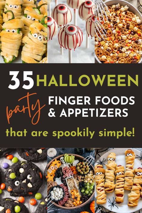 Looking for budget-friendly, easy-to-make treats for your Halloween party? Check out these 35 spooky and fun finger foods and appetizer ideas that are perfect for impressing your guests without spending a fortune. Finger Food For Halloween Party, Fun Halloween Food Appetizers, Halloween Finger Foods For Parties, Spooky Appetizers, Fun Finger Foods, Easy Halloween Appetizers, Pumpkin Hummus Recipe, Fall Appetizers Easy, Easy Halloween Party Food