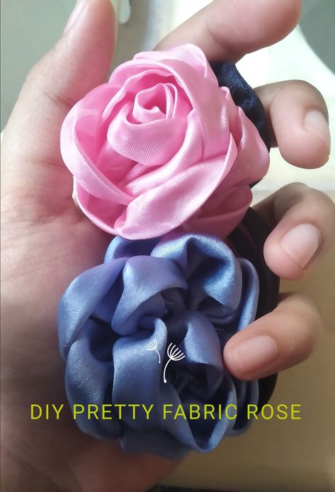 Fabric Roses Diy, Easy Fabric Flowers, Aesthetic Paper, Rose Diy, Ribbon Flower Tutorial, Fiber Crafts, Fabric Rose, Fabric Flower Tutorial, Embellishment Diy